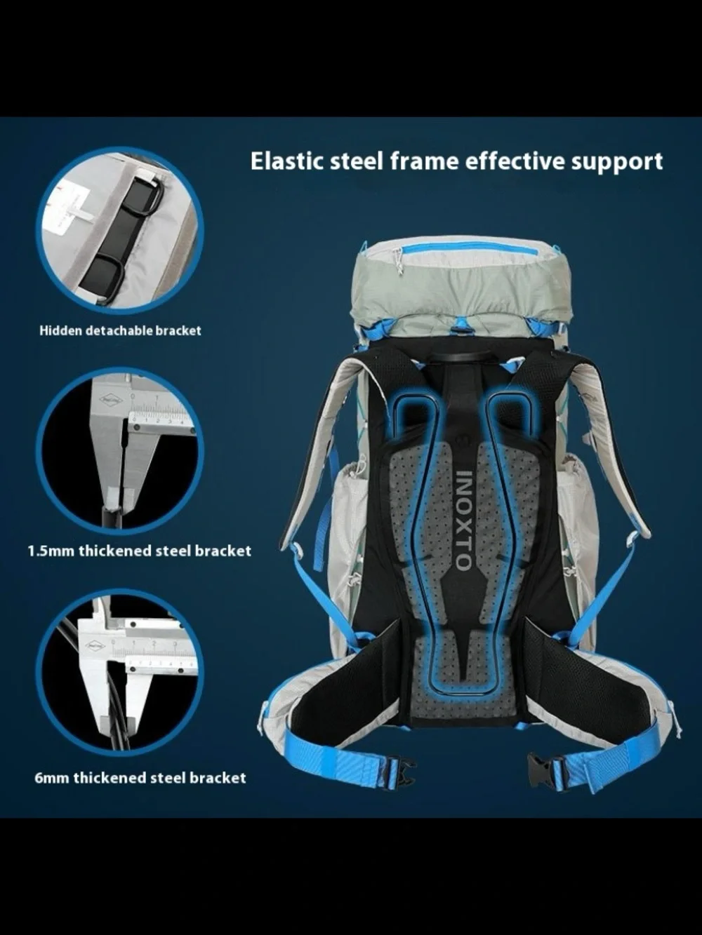 Lightweight Hiking Backpack in Light Gray with Blue Accents